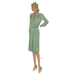 1940's Sewing Pattern, Pleated Dress, Shirt Dress - Bust 30" (76.2 cm)