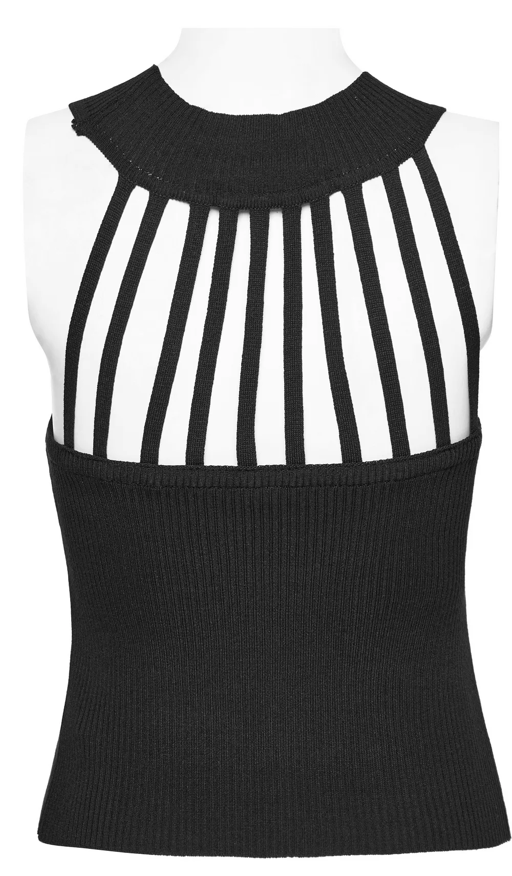 Black Halter Neck Knit Top with Edgy Woven Details