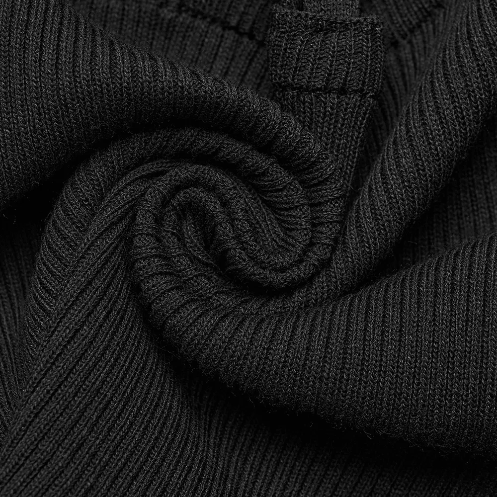 Black Halter Neck Knit Top with Edgy Woven Details