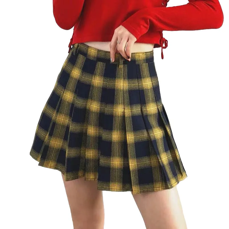 Cute Lattice Pleated Skirt for Women / High Waist Female Short Skirt / Grunge outfits