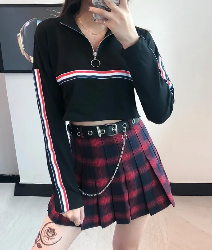 Cute Lattice Pleated Skirt for Women / High Waist Female Short Skirt / Grunge outfits