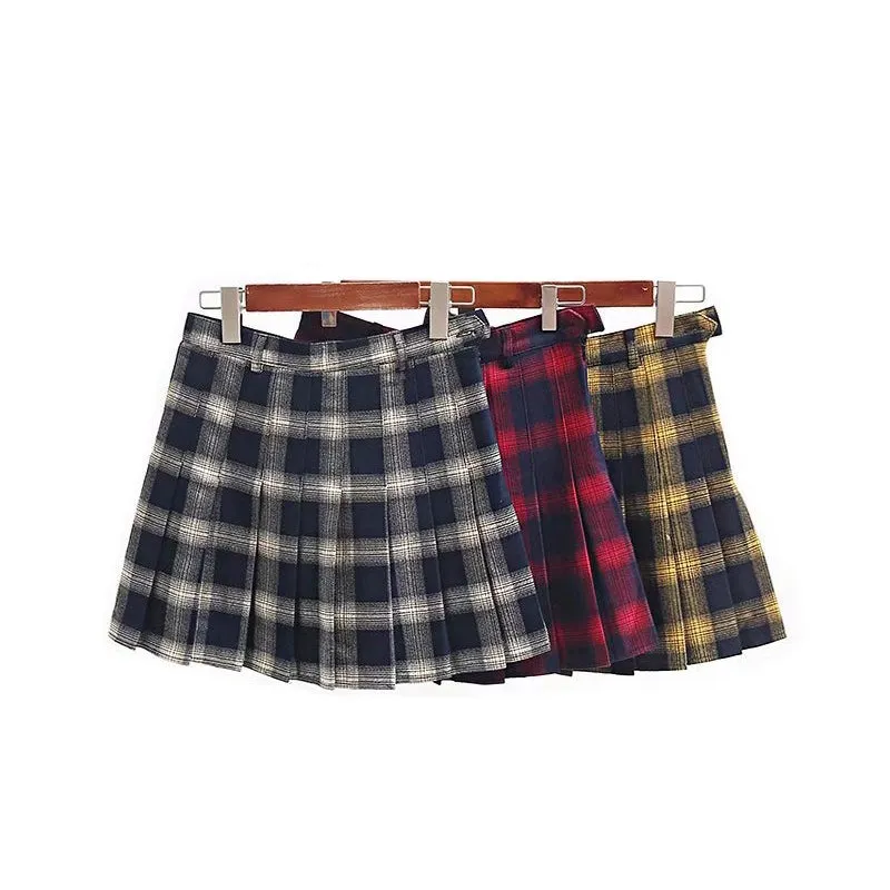 Cute Lattice Pleated Skirt for Women / High Waist Female Short Skirt / Grunge outfits
