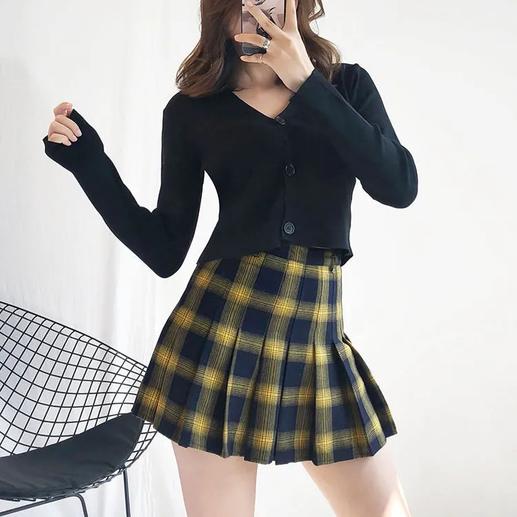 Cute Lattice Pleated Skirt for Women / High Waist Female Short Skirt / Grunge outfits