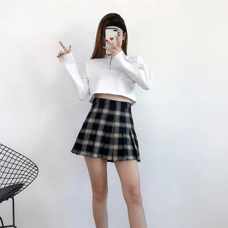 Cute Lattice Pleated Skirt for Women / High Waist Female Short Skirt / Grunge outfits