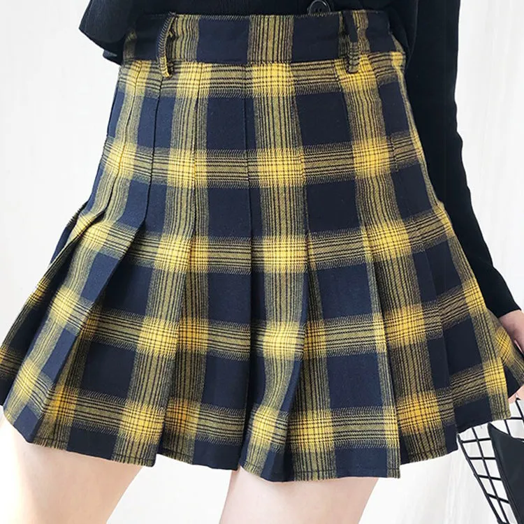Cute Lattice Pleated Skirt for Women / High Waist Female Short Skirt / Grunge outfits