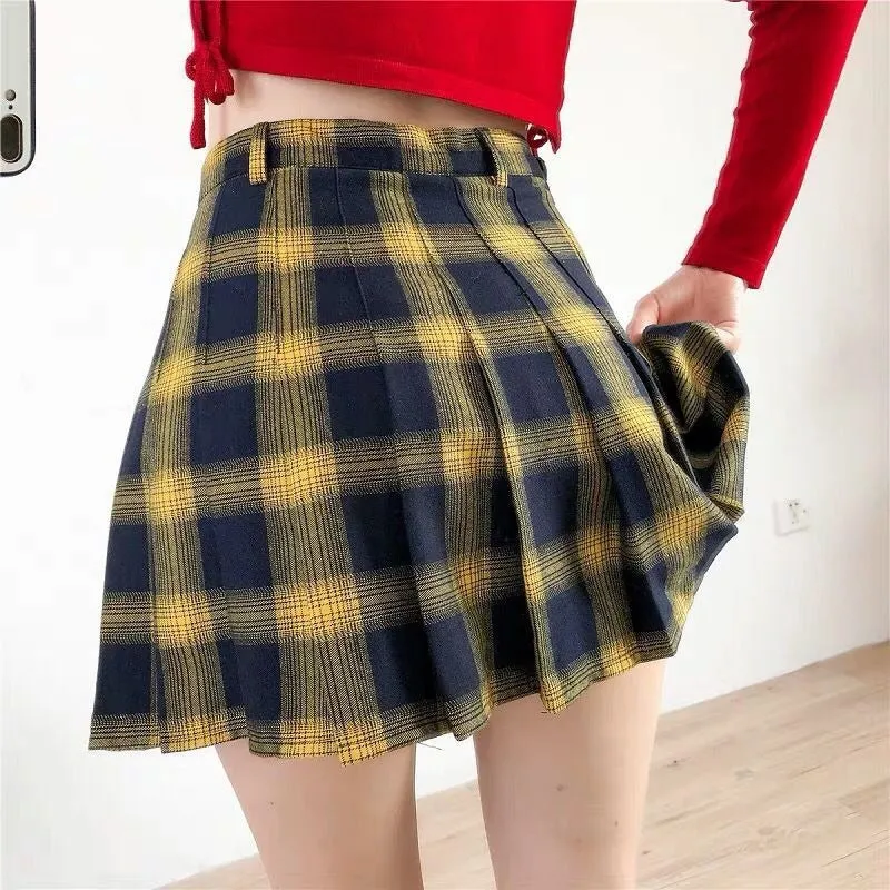 Cute Lattice Pleated Skirt for Women / High Waist Female Short Skirt / Grunge outfits