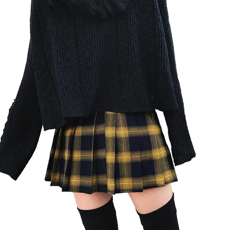 Cute Lattice Pleated Skirt for Women / High Waist Female Short Skirt / Grunge outfits