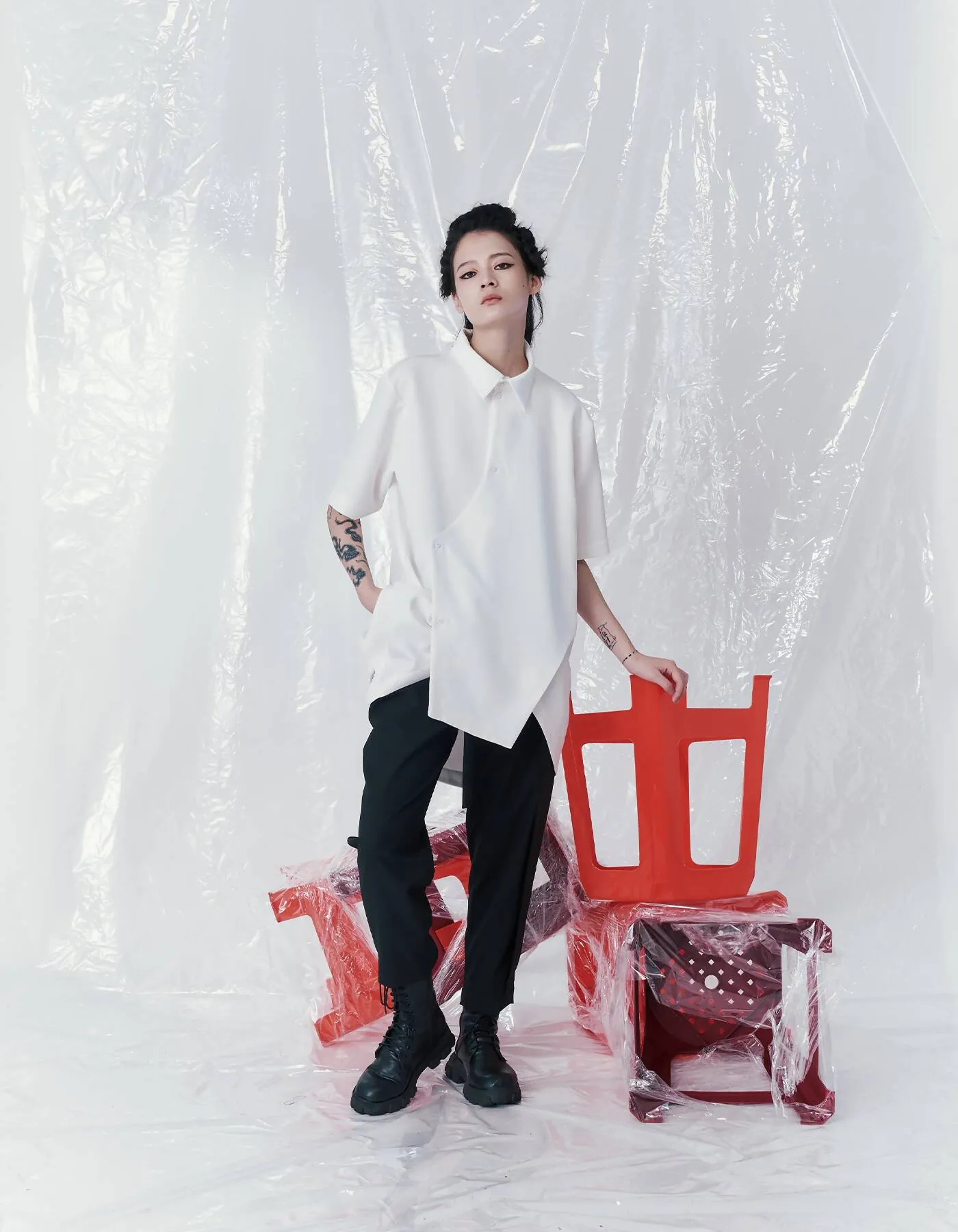 Deconstructed Chef's Uniform Multilayer Shirt