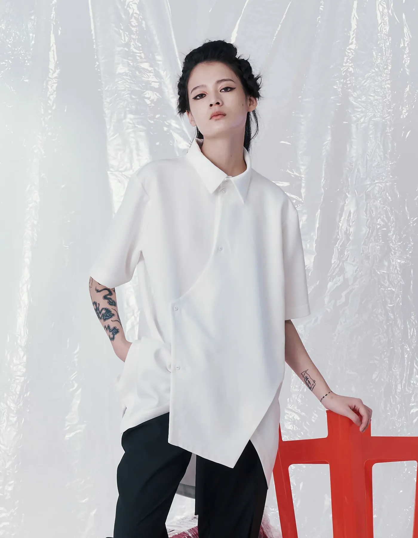 Deconstructed Chef's Uniform Multilayer Shirt