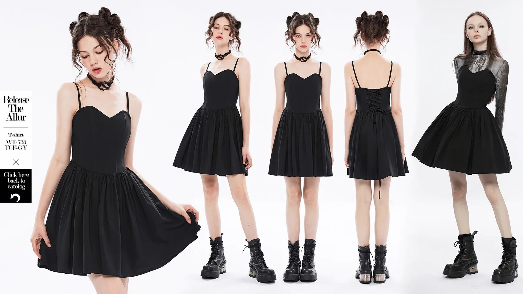 Elegant Black A-Line Skater Dress with Plaid Interior