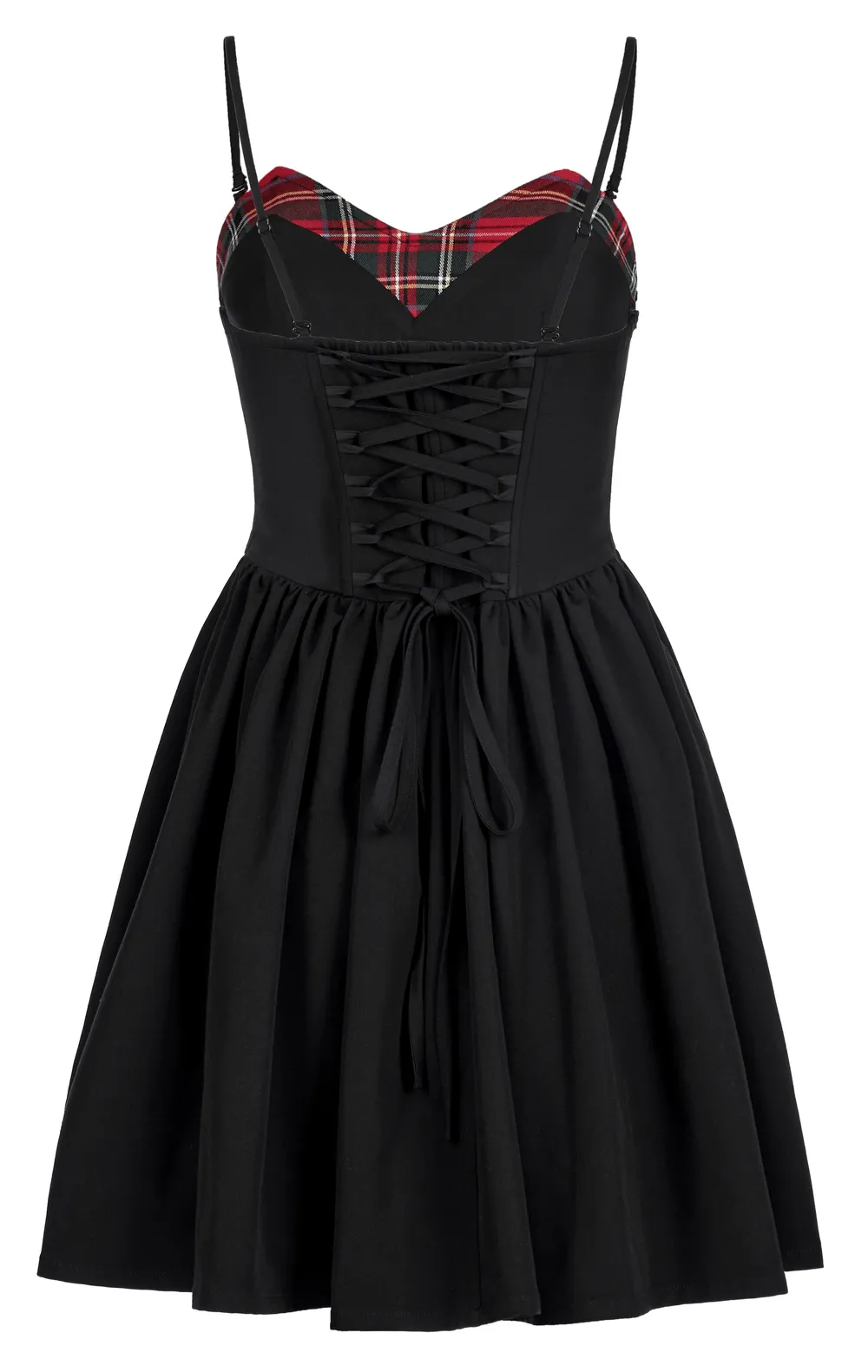 Elegant Black A-Line Skater Dress with Plaid Interior