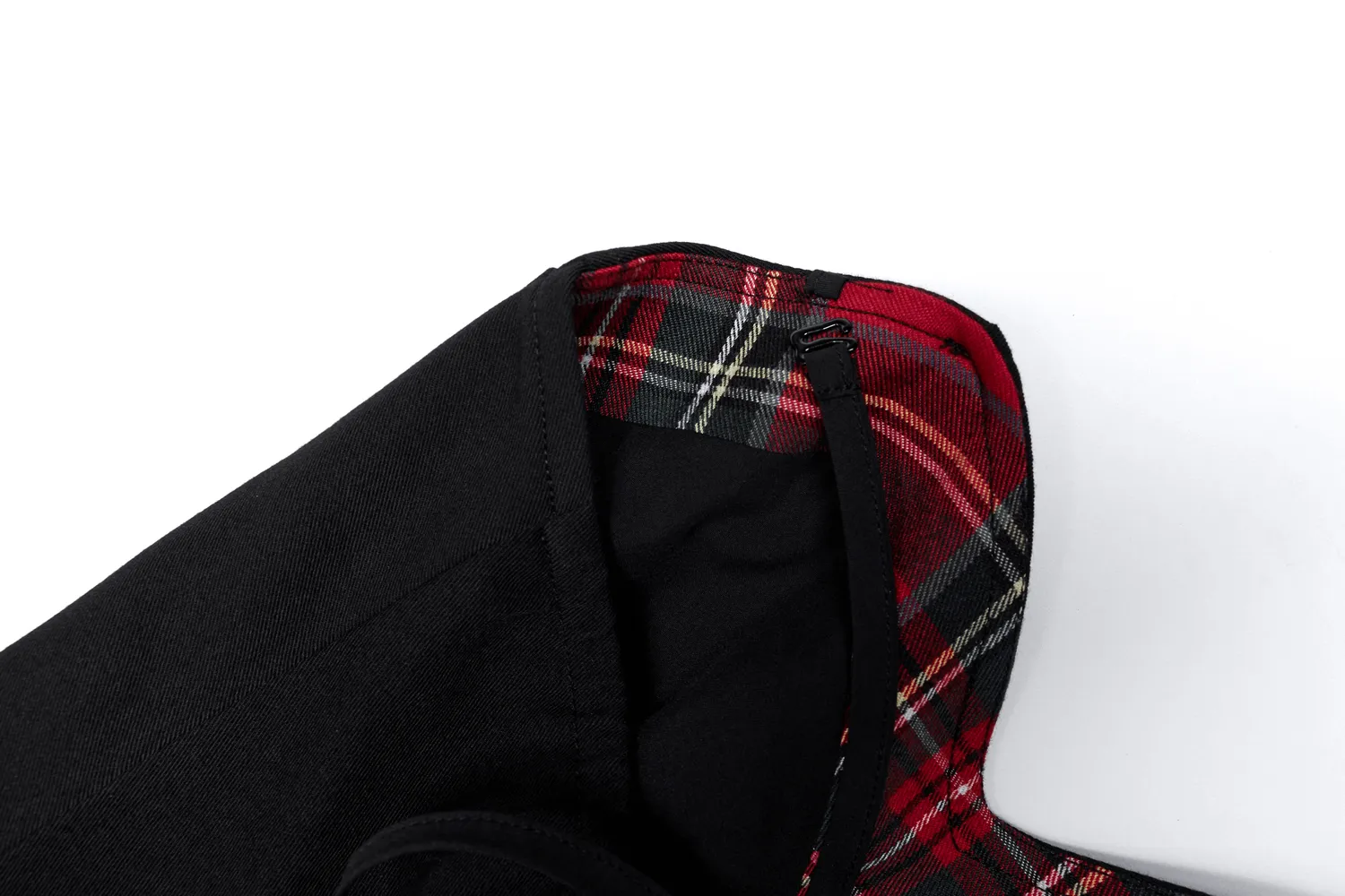 Elegant Black A-Line Skater Dress with Plaid Interior