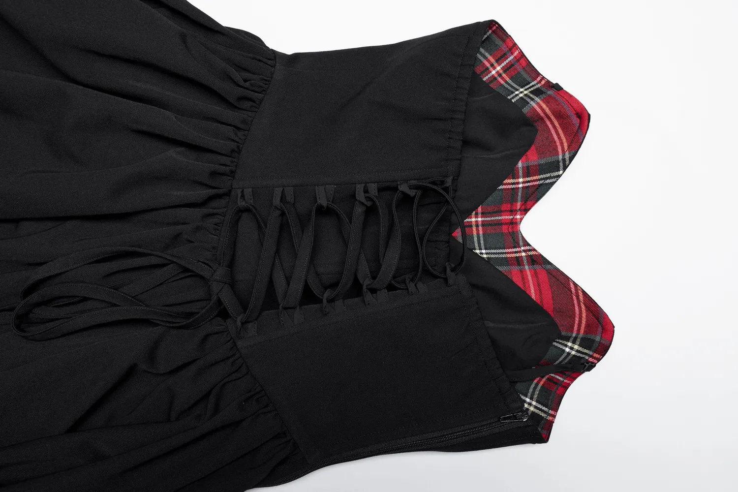 Elegant Black A-Line Skater Dress with Plaid Interior