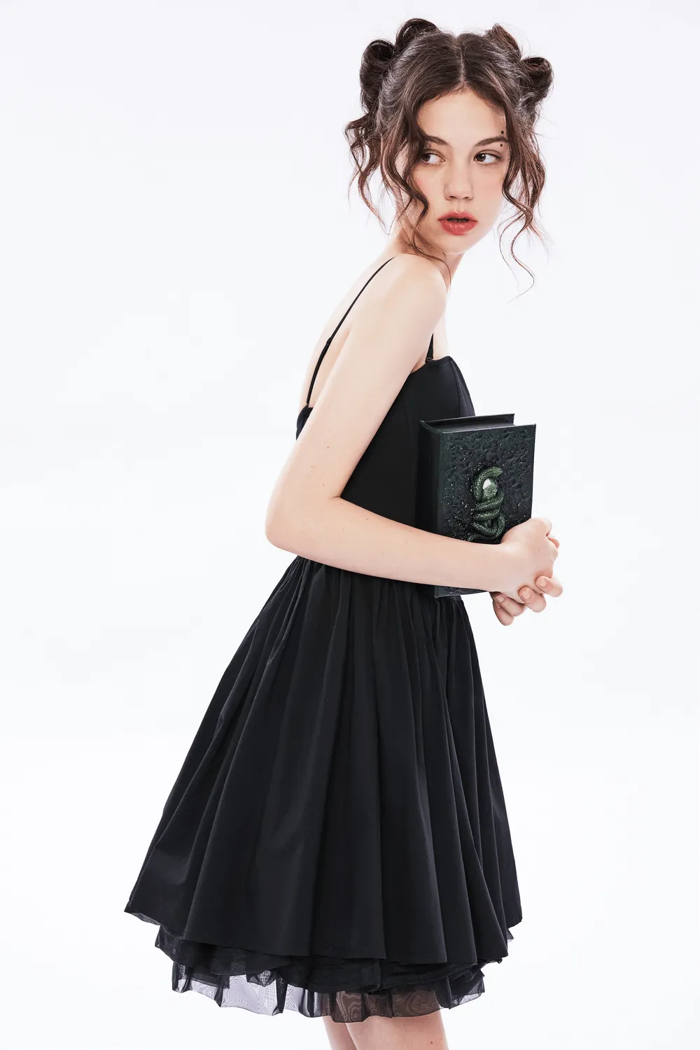 Elegant Black A-Line Skater Dress with Plaid Interior