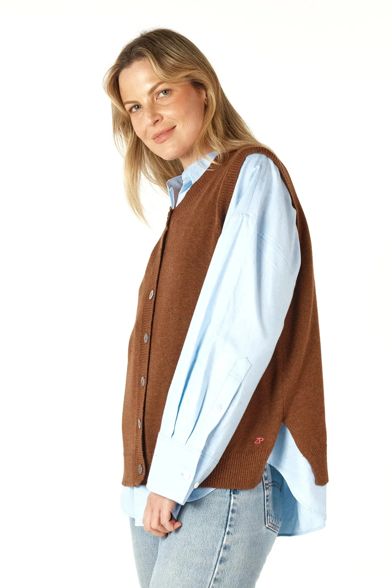 Essential Button Knitted Vest - Coffee