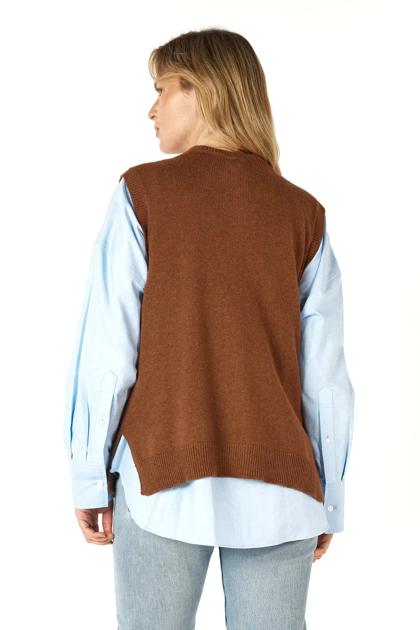 Essential Button Knitted Vest - Coffee