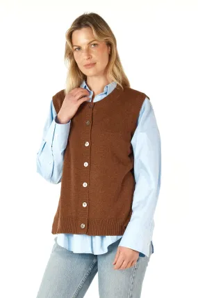 Essential Button Knitted Vest - Coffee