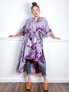Hand-Dyed High Low Kimono Bamboo Black Cherry