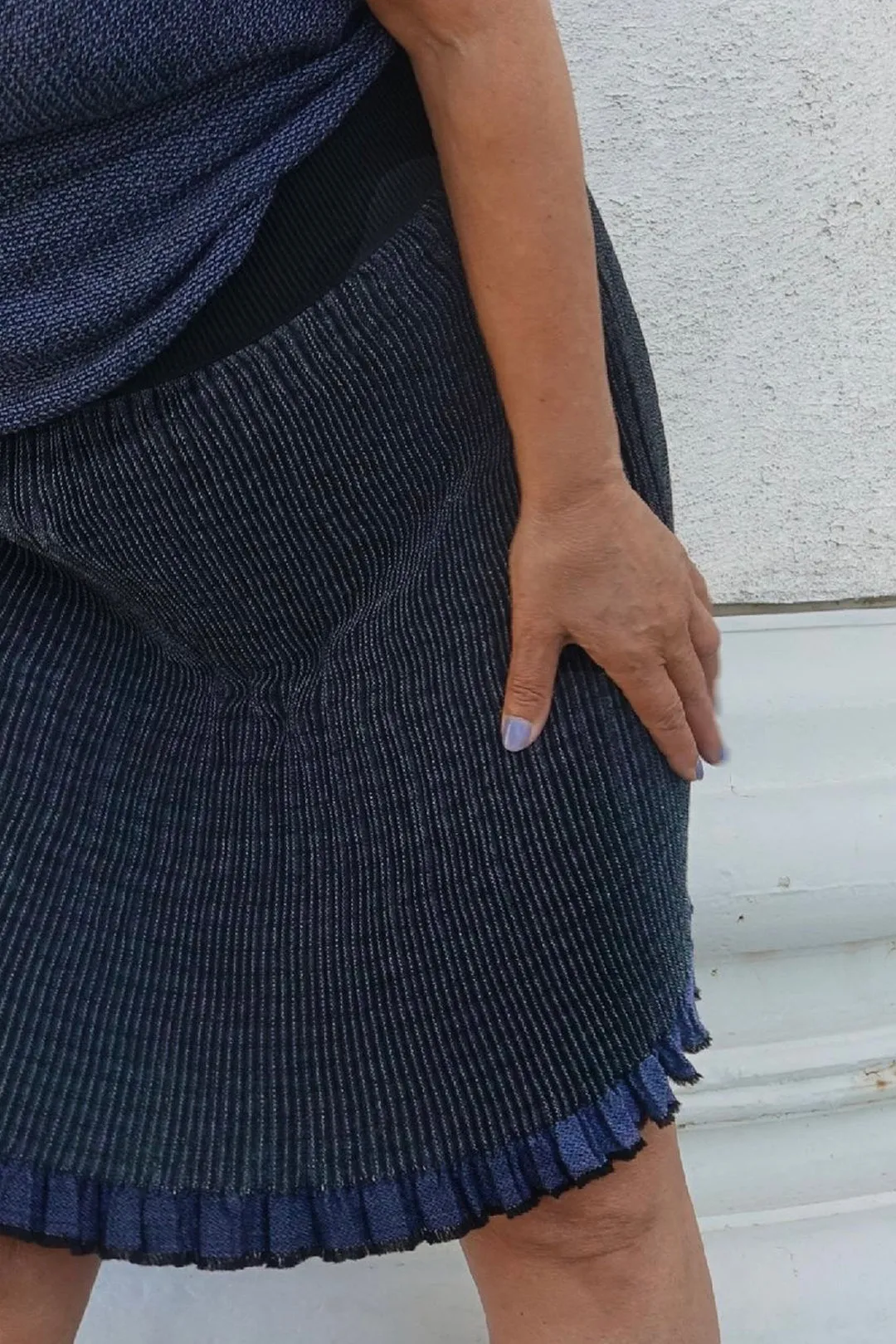 Hui Hui Textile Pleated Skirt Blue