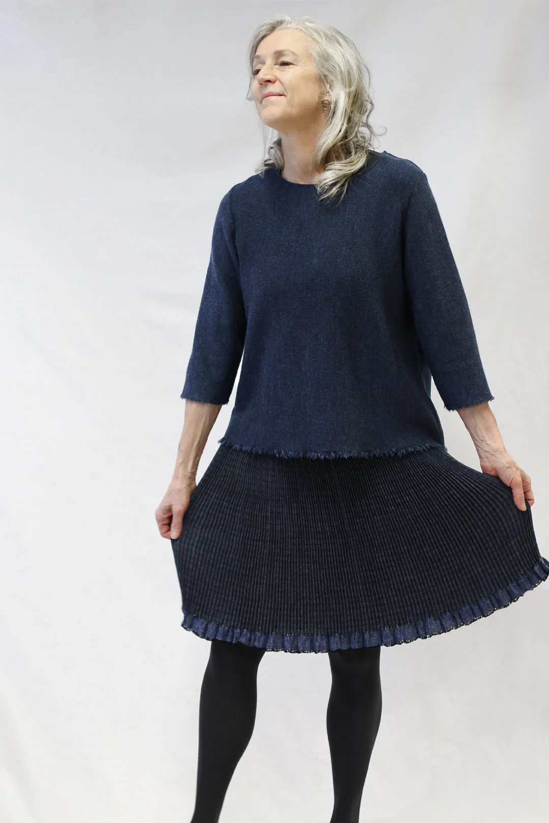 Hui Hui Textile Pleated Skirt Blue