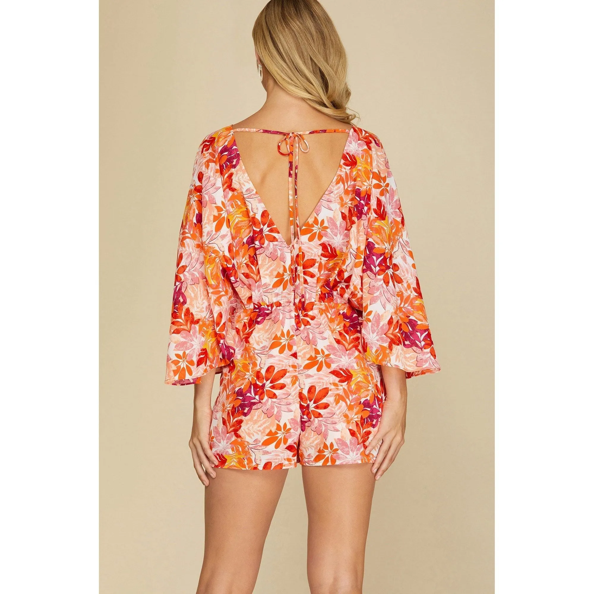 Kimono Sleeve Floral Woven Romper
