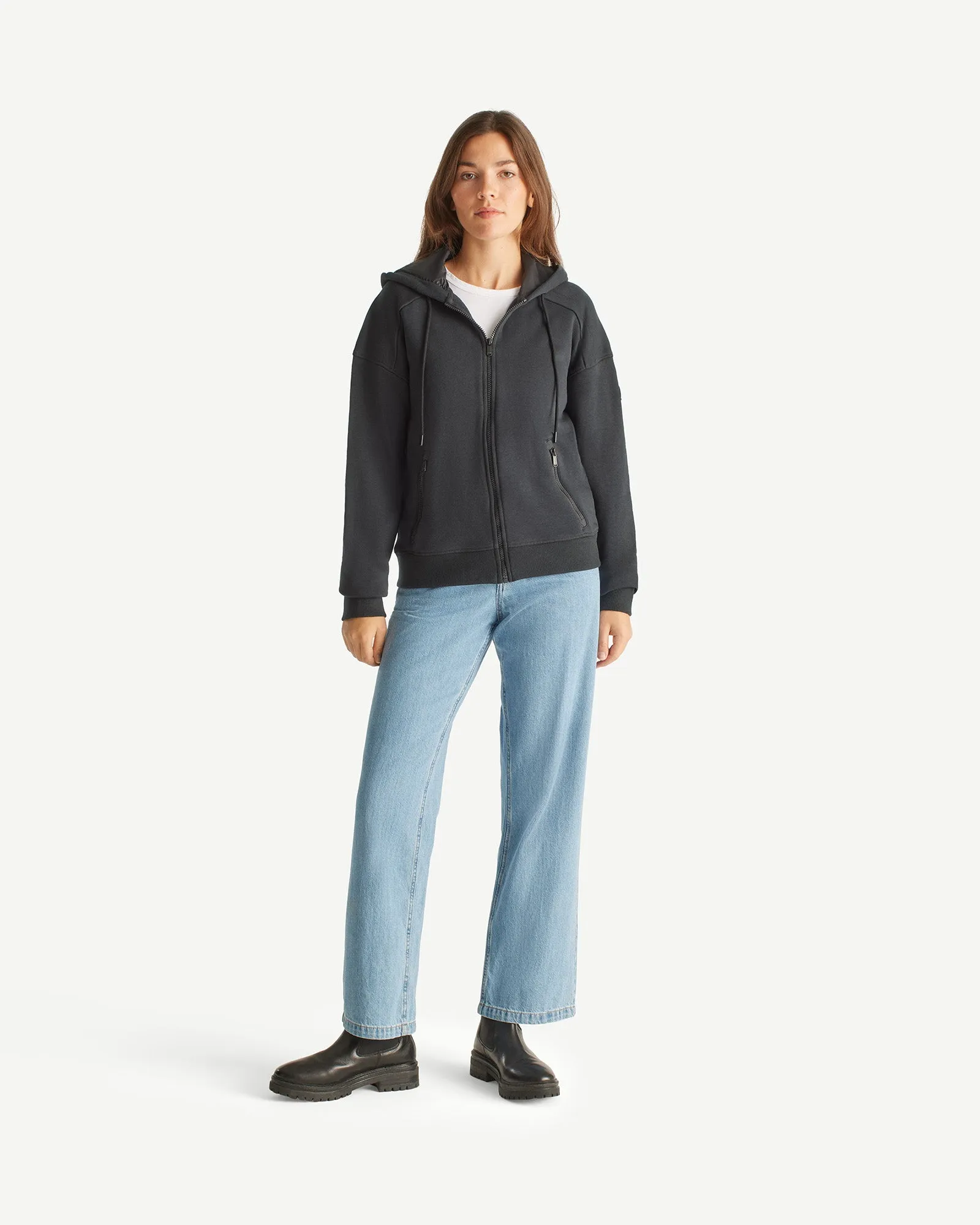 Leda brushed fleece zipped jacket Black