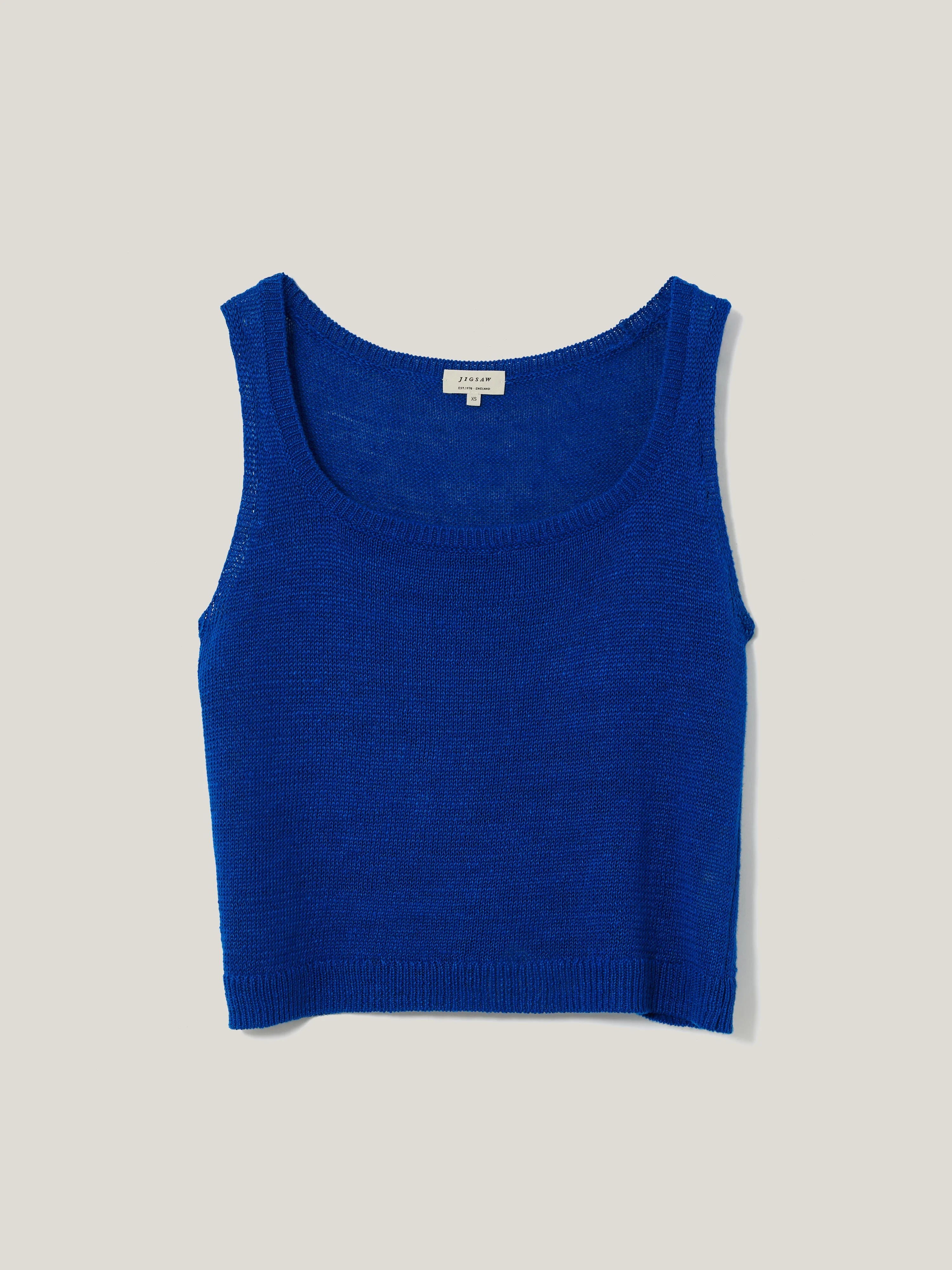 Linen Square Neck Knitted Vest | Blue