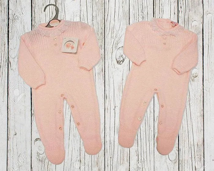 Long Knitted Baby Girls Romper with Lace (NB-9m)