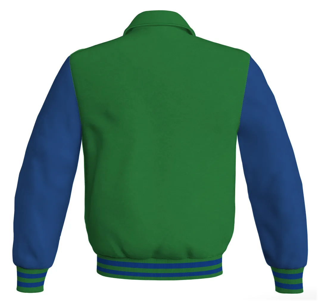 Luxury Bomber Classic Jacket Green Body and Blue Leather Sleeves