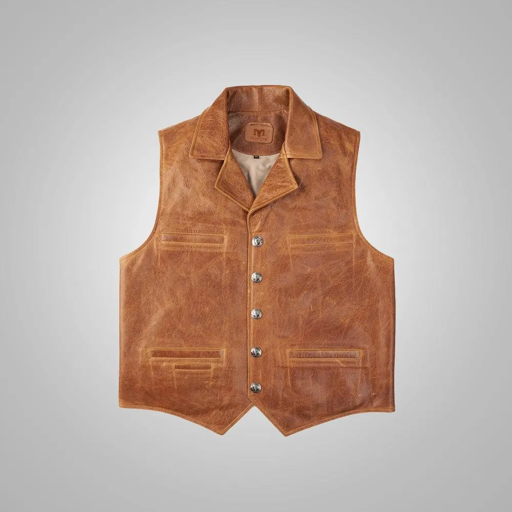 Mens Brown Western Cowboy Leather Vest