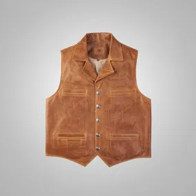 Mens Brown Western Cowboy Leather Vest