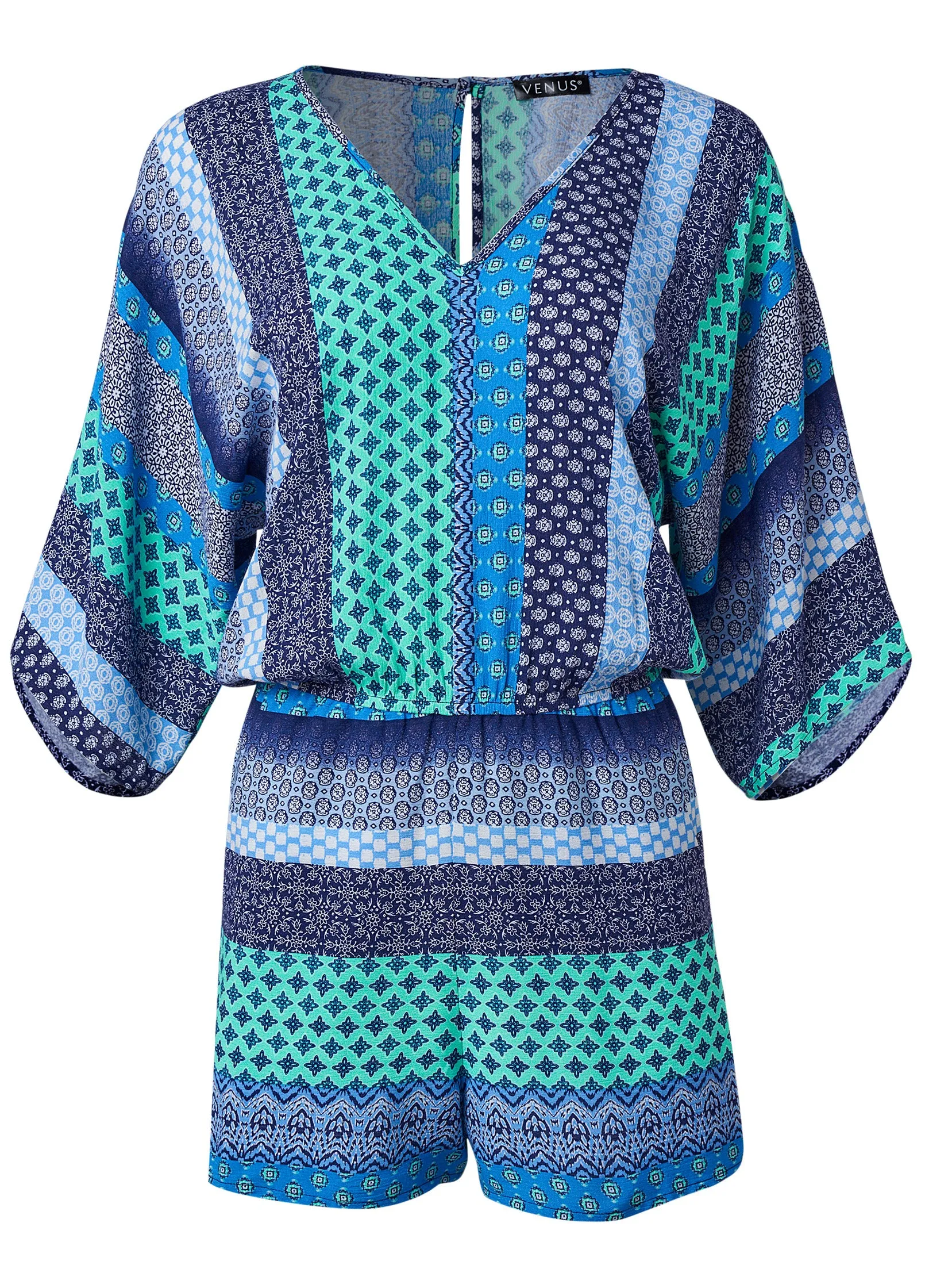 Mixed Print Romper - Green Multi