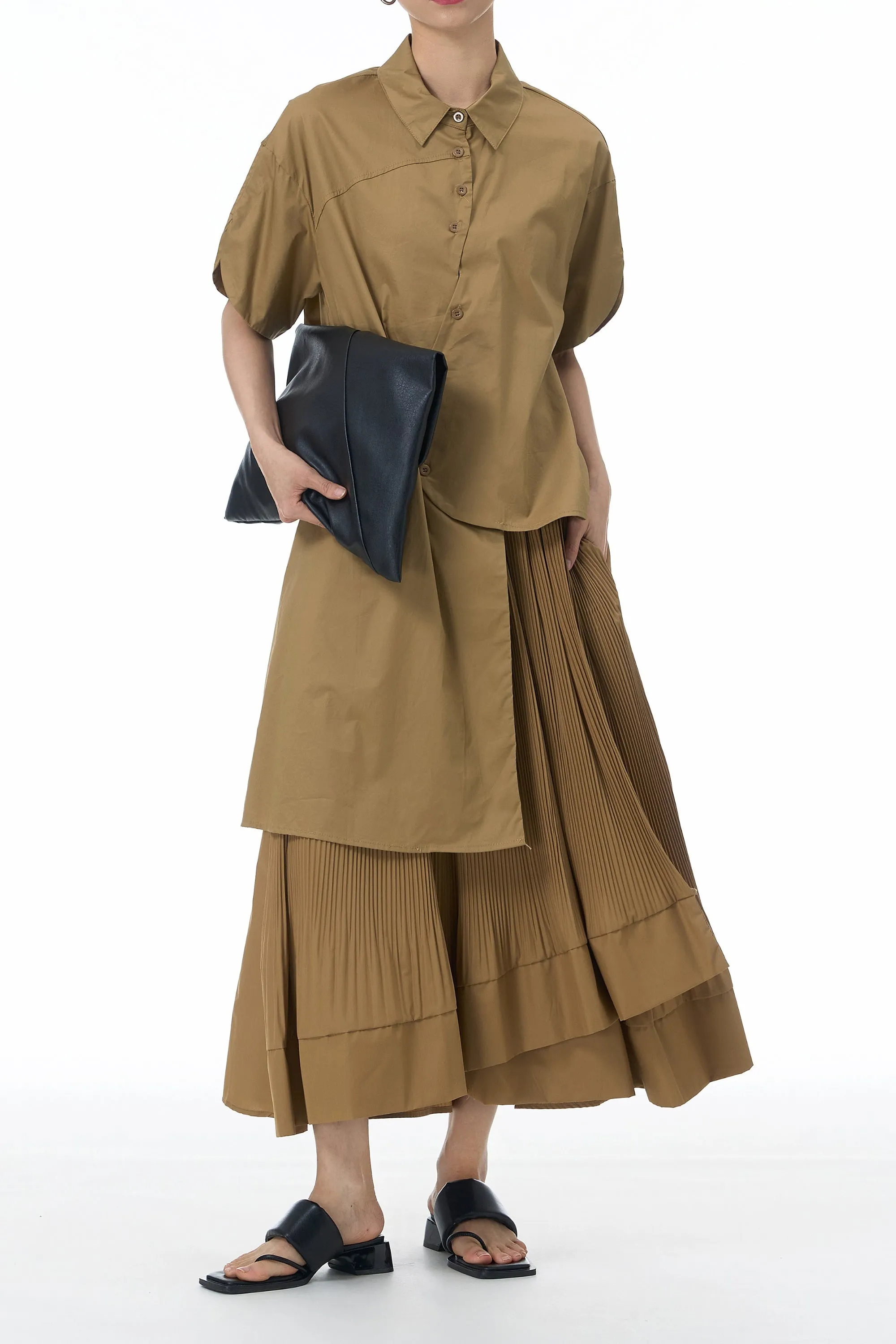 Oversized Asymmetrical Pleated Coord Set
