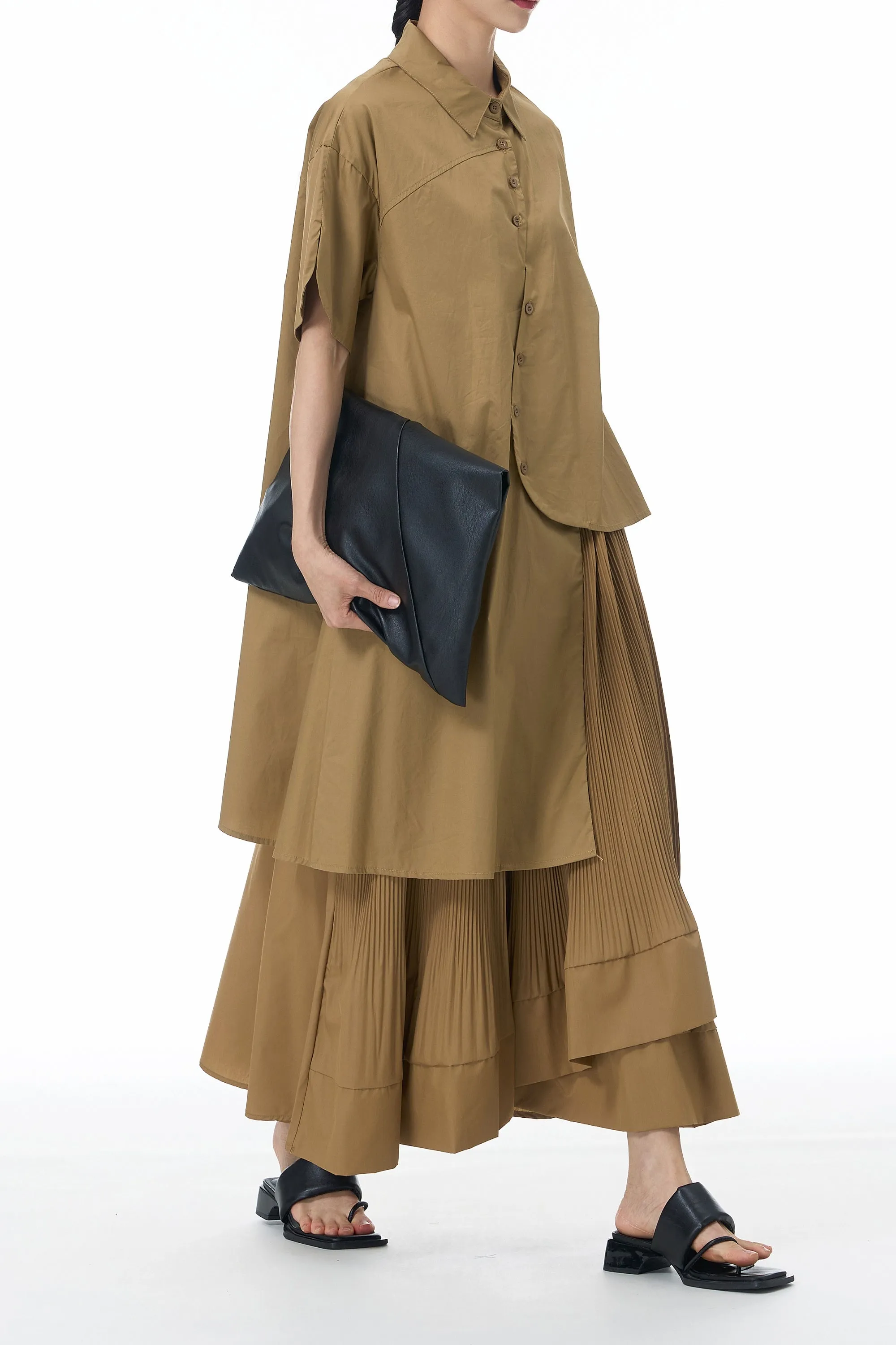 Oversized Asymmetrical Pleated Coord Set