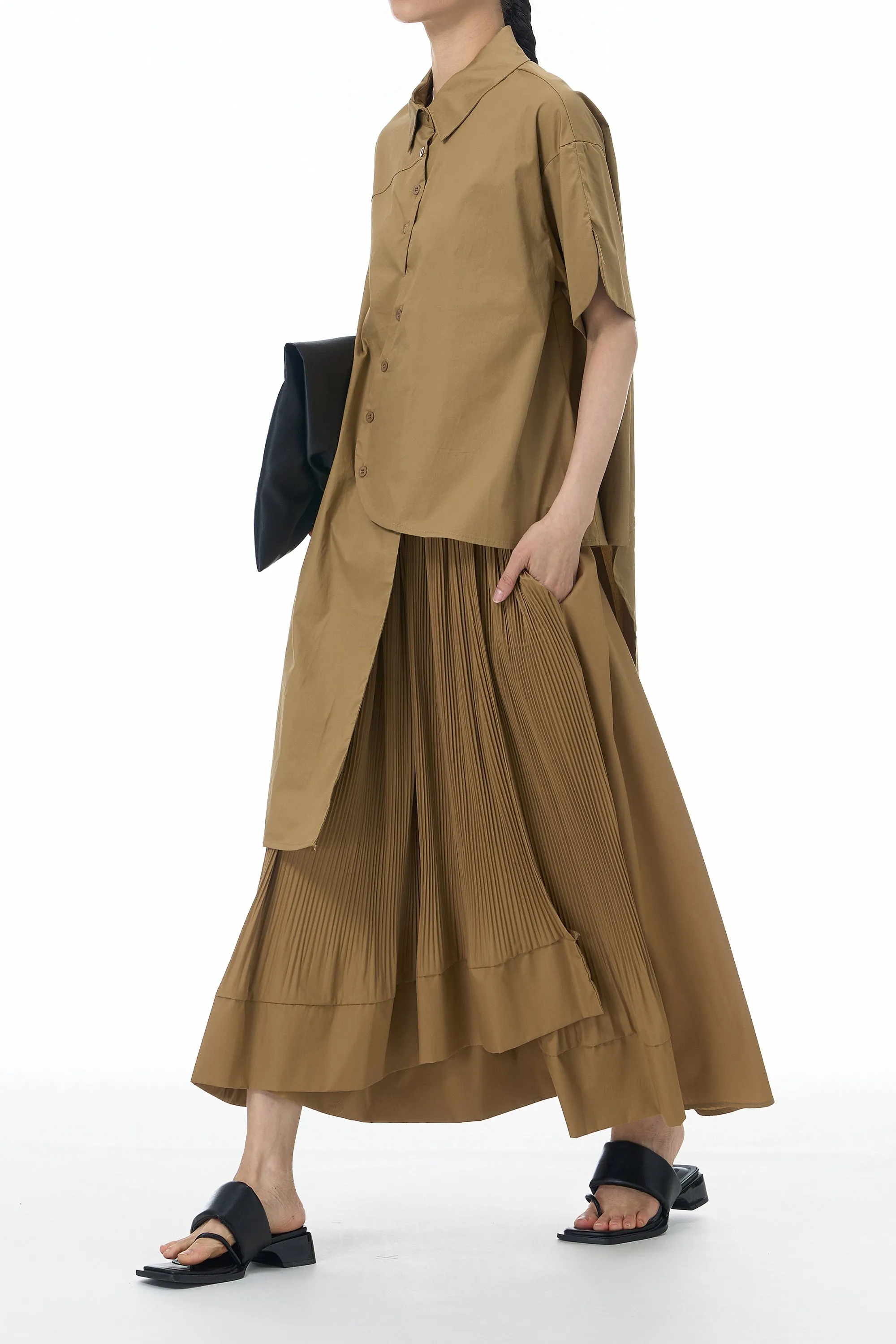 Oversized Asymmetrical Pleated Coord Set