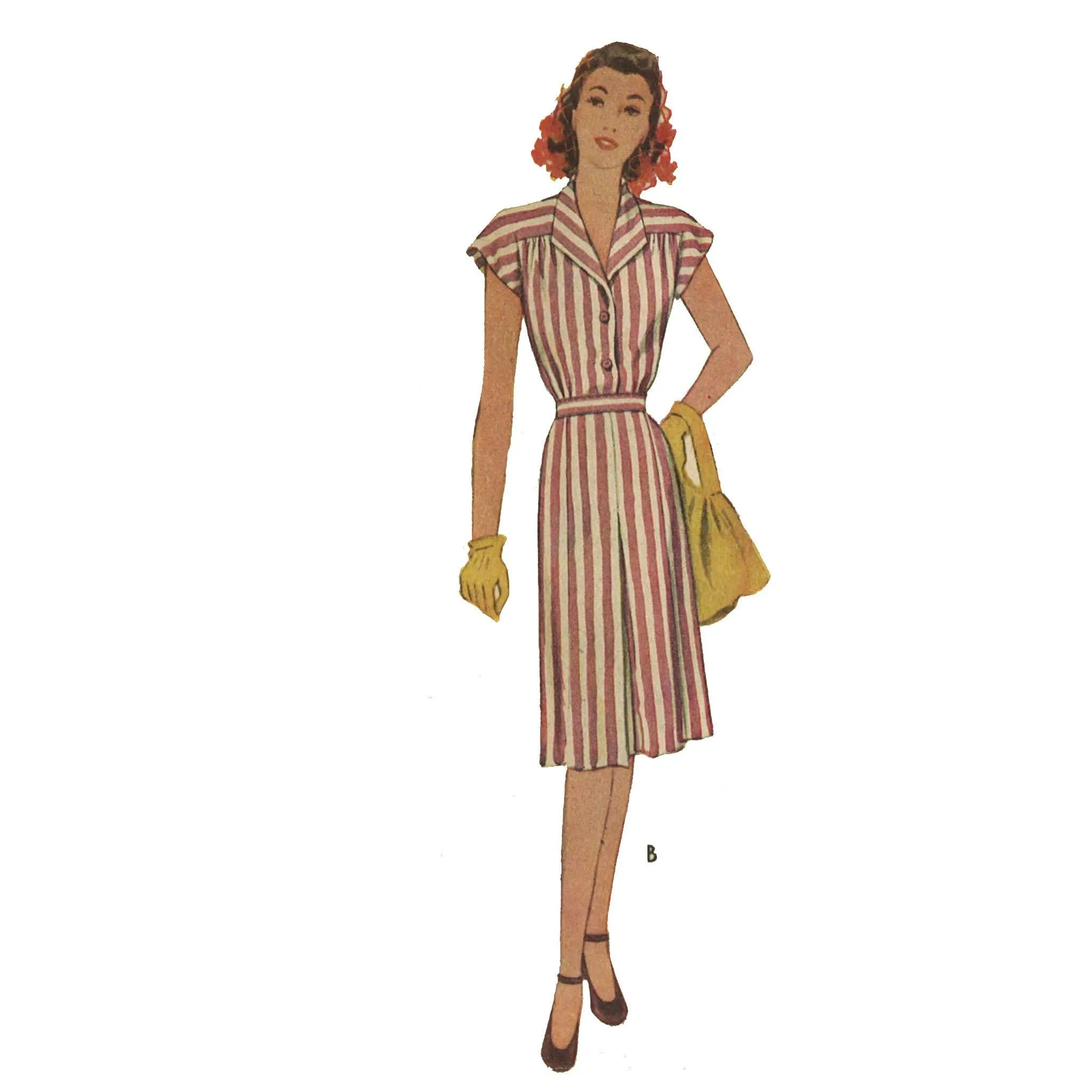 PDF - 1940's Sewing Pattern, Yoked Pleated Dress, Shirt Dress -  Bust 30” (76.2cm) - Instantly Print at Home