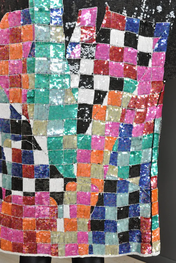 Rainbow Checkerboard Silk Draped Sequin Jacket