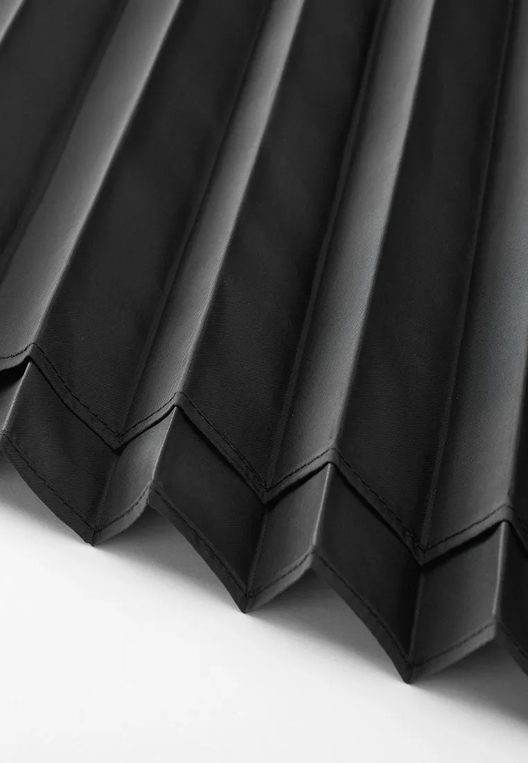 Savoy Recycled Polyester Pleated Skirt with Sustainable Vegan Leather Panels