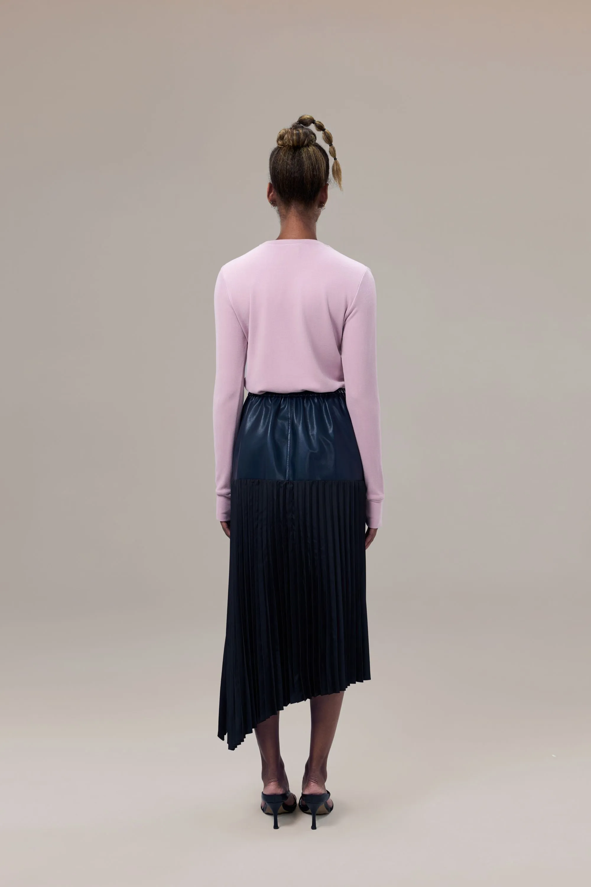 Savoy Recycled Polyester Pleated Skirt with Sustainable Vegan Leather Panels