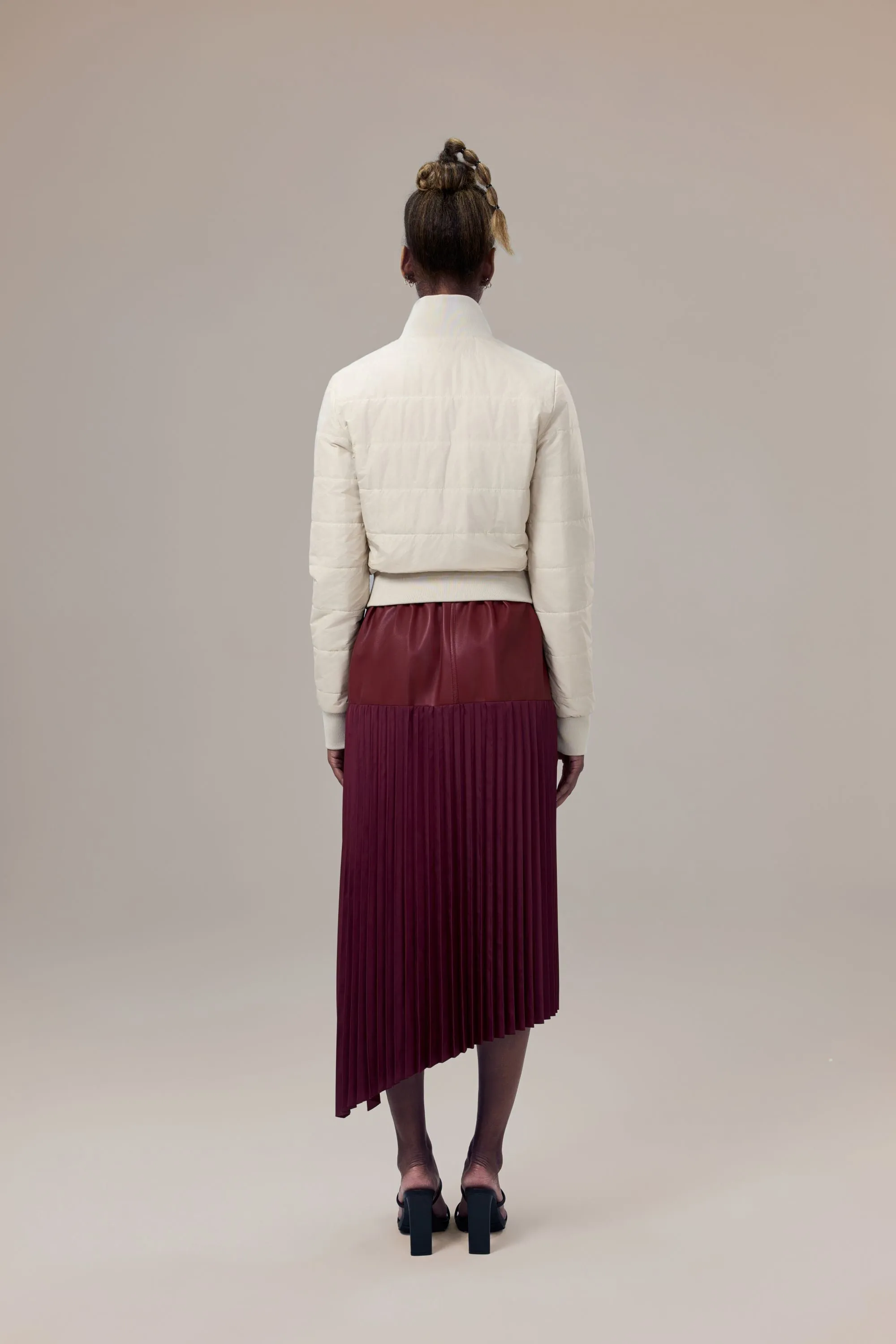 Savoy Recycled Polyester Pleated Skirt with Sustainable Vegan Leather Panels