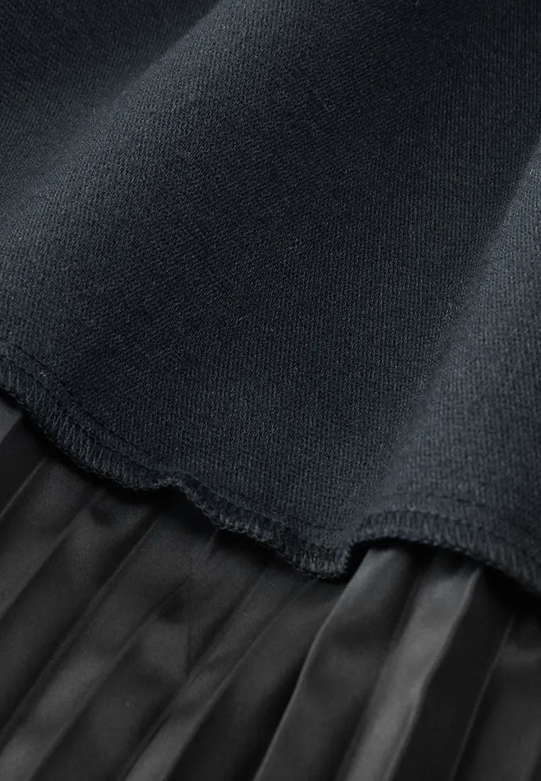 Savoy Recycled Polyester Pleated Skirt with Sustainable Vegan Leather Panels
