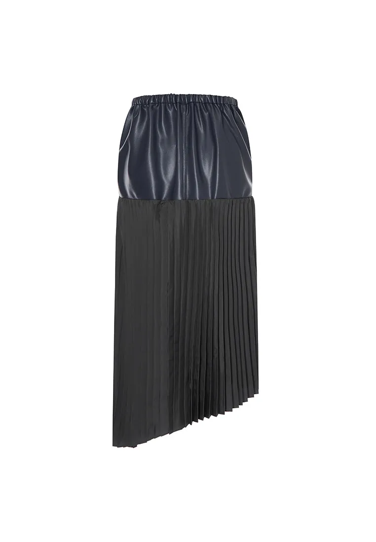 Savoy Recycled Polyester Pleated Skirt with Sustainable Vegan Leather Panels