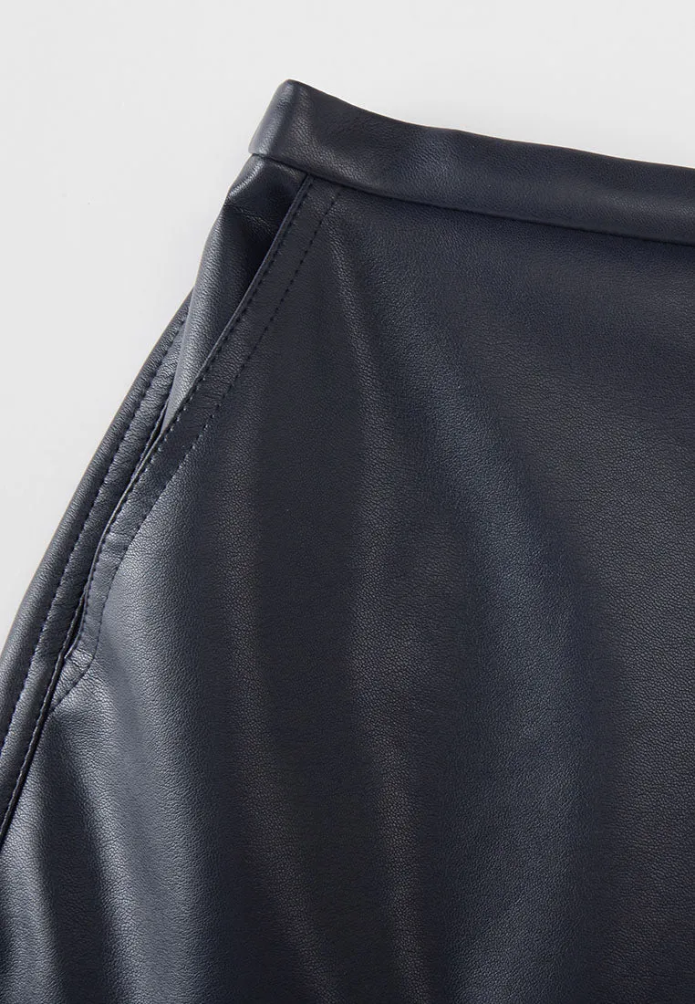 Savoy Recycled Polyester Pleated Skirt with Sustainable Vegan Leather Panels