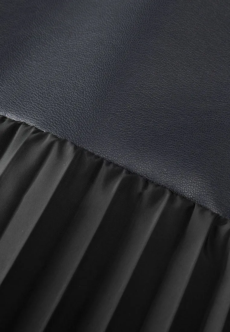 Savoy Recycled Polyester Pleated Skirt with Sustainable Vegan Leather Panels