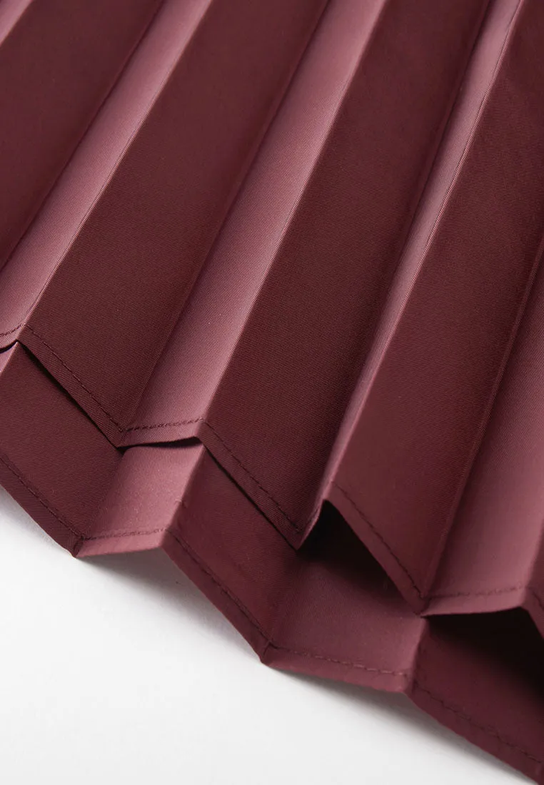Savoy Recycled Polyester Pleated Skirt with Sustainable Vegan Leather Panels