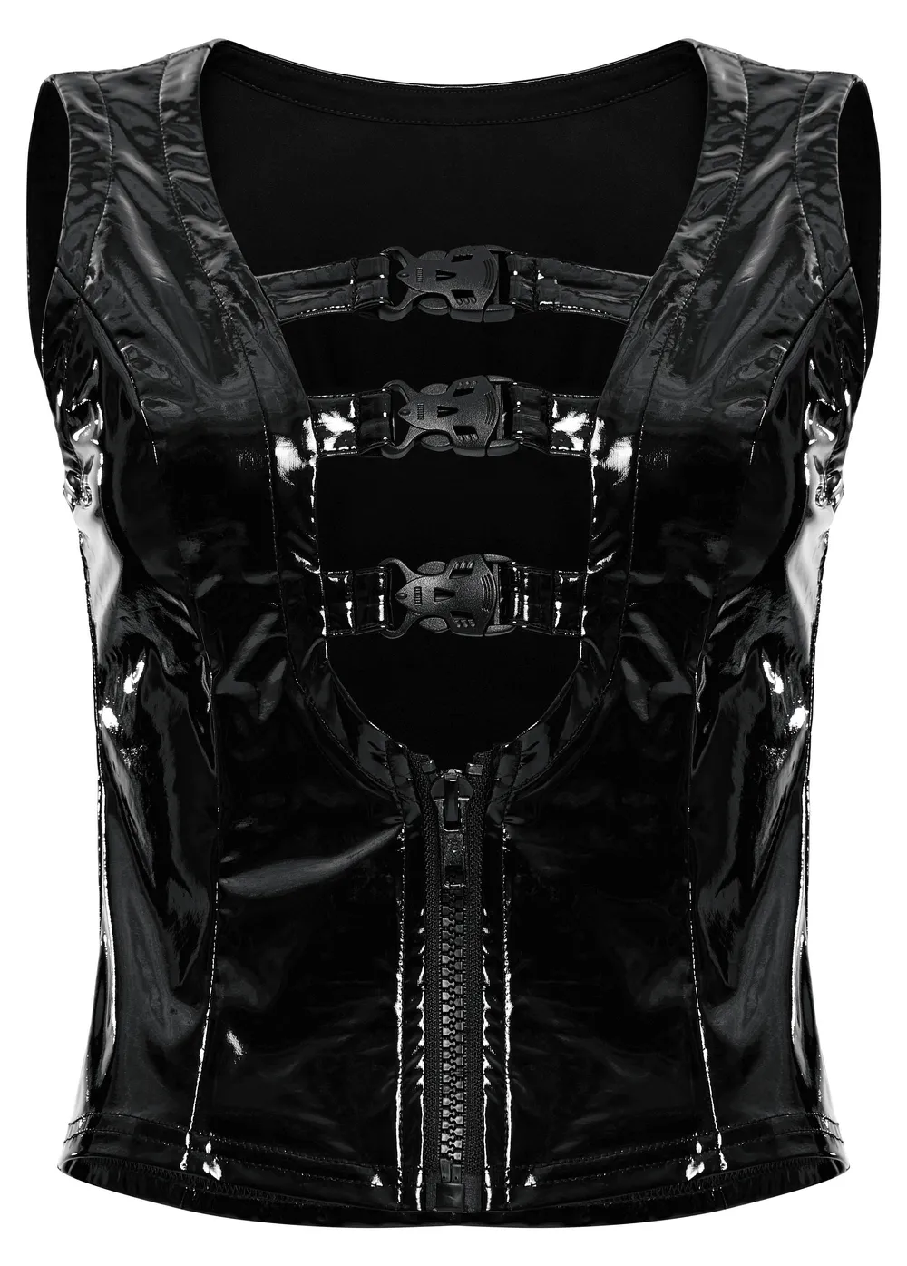 Slim Gothic Patent Leather Vest with Buckles Detail