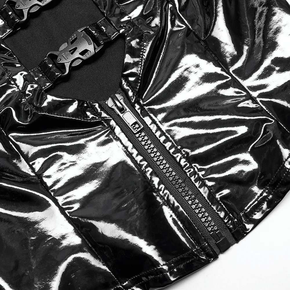 Slim Gothic Patent Leather Vest with Buckles Detail