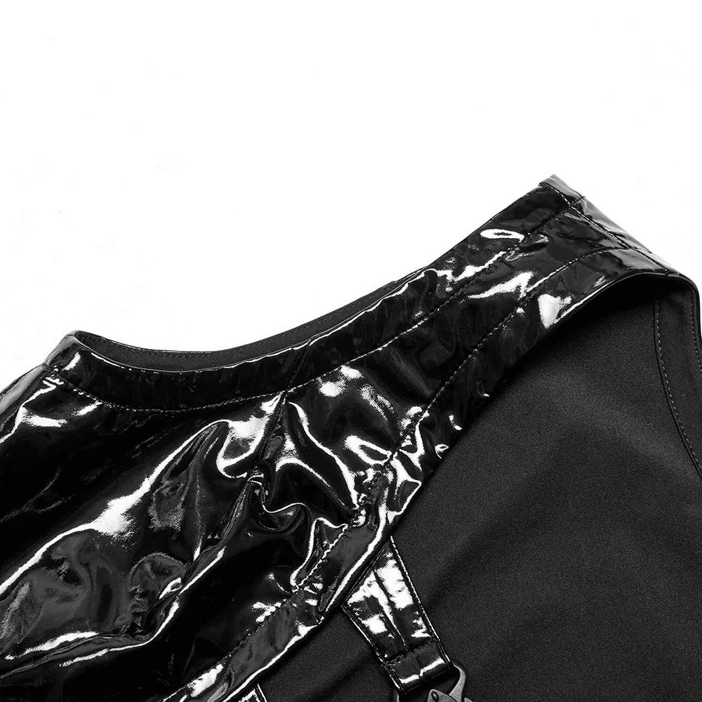 Slim Gothic Patent Leather Vest with Buckles Detail