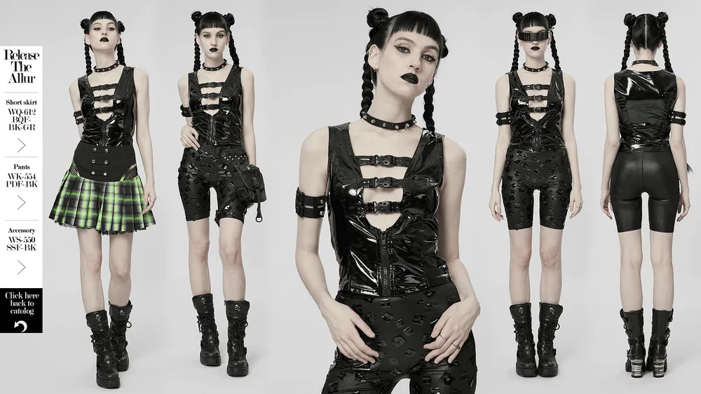 Slim Gothic Patent Leather Vest with Buckles Detail