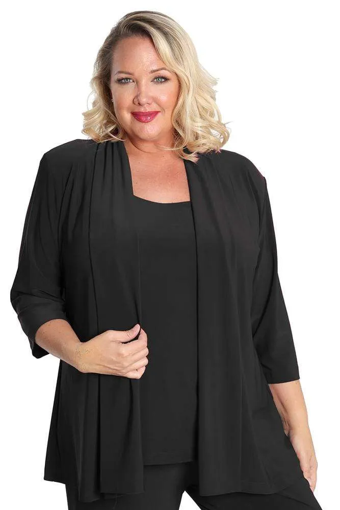 Vikki Vi Jersey Black 3/4 Sleeve Kimono Jacket